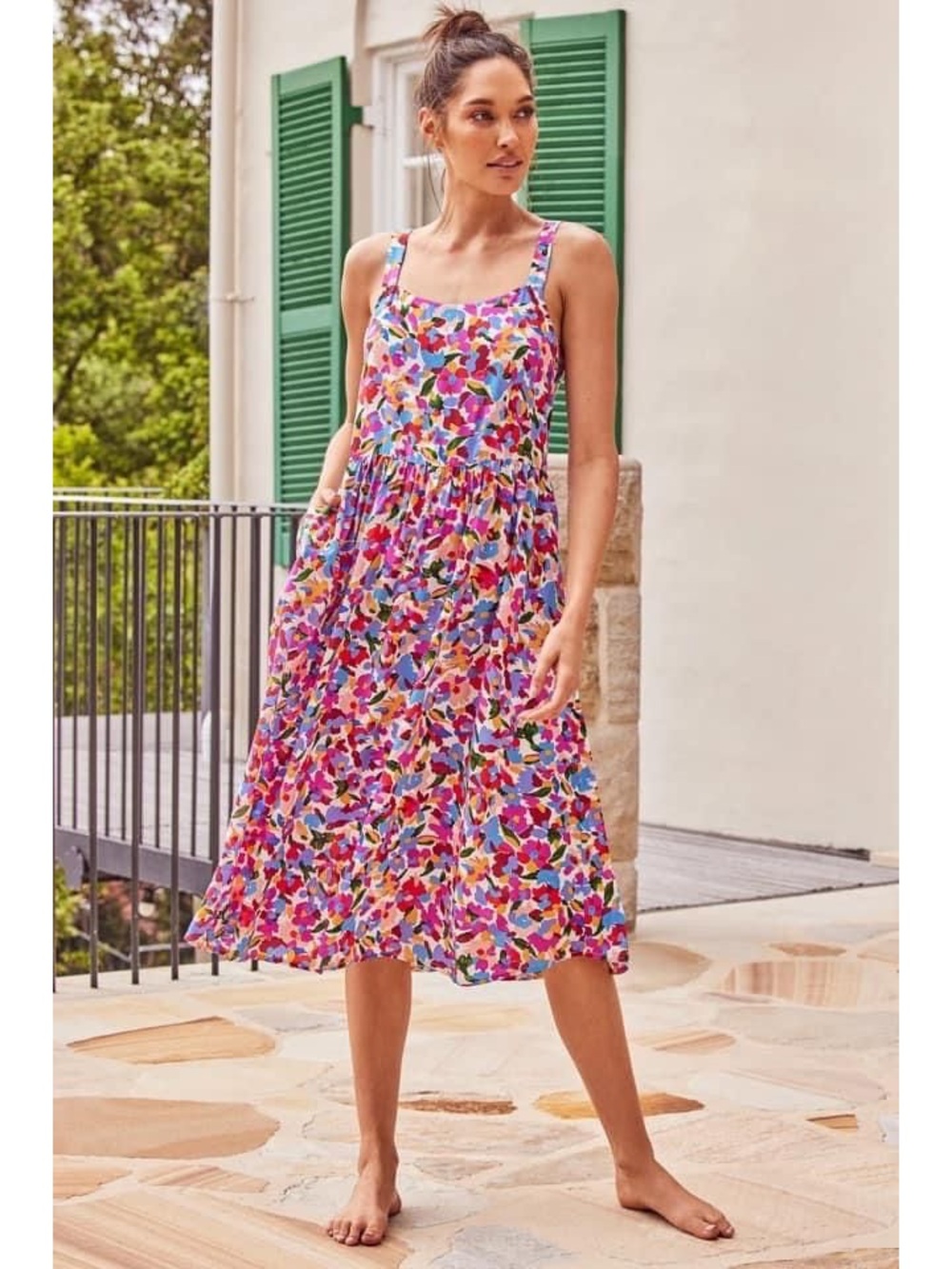 Mister Zimi “Sophie” Midi Dress in Fleur Floral Pink, Blue, Orange Size 6
